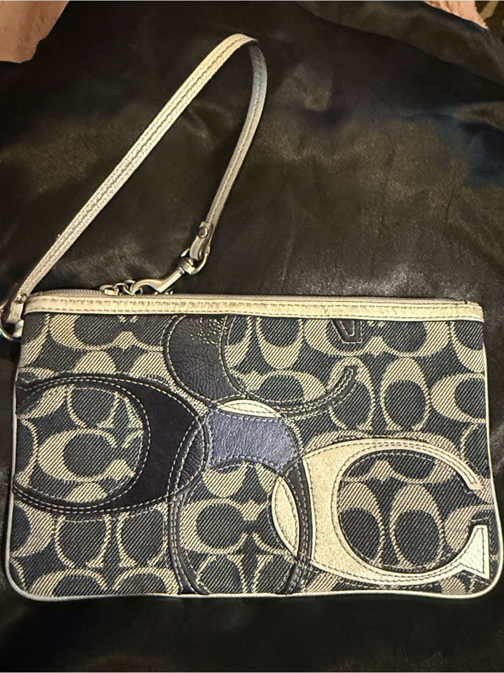 Coach Jacquard Canvas Blue and Tan Signature Canvas Wristlet
